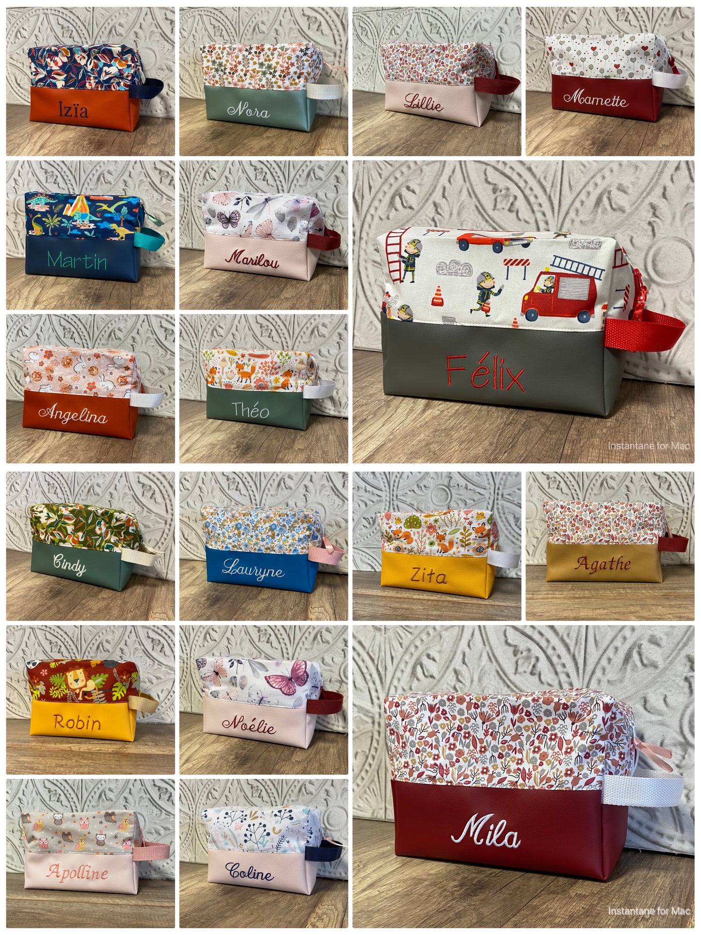 Trousse de toilette Personnalisée - bas simili cuir  MOTIF AU CHOIX