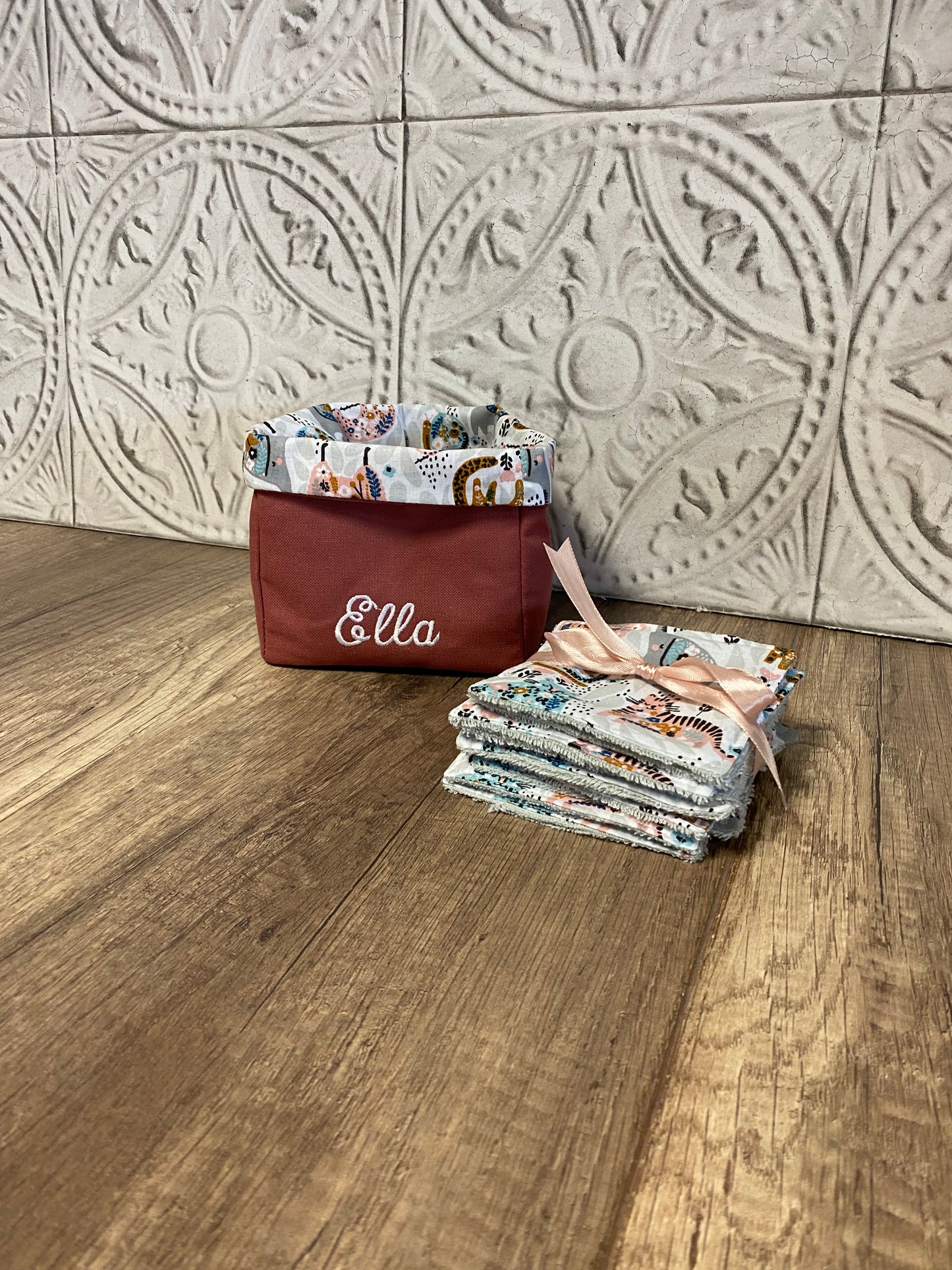 Corbeille PERSONNALISÉE et cotons lavable MOTIF AUX CHOIX