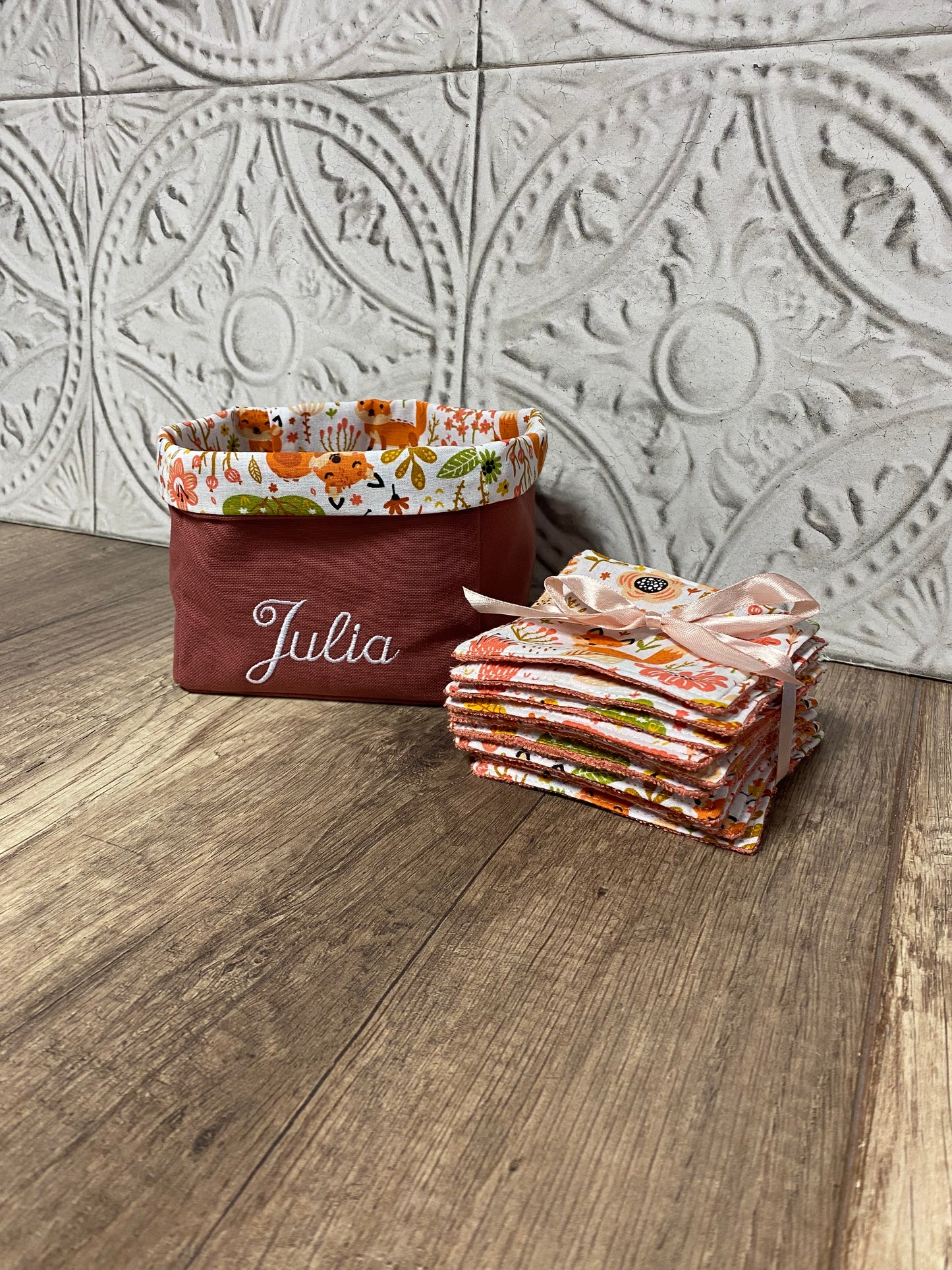 Corbeille PERSONNALISÉE et cotons lavable MOTIF AUX CHOIX