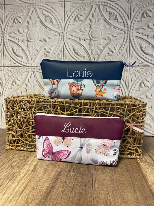 Trousse école Personnalisée simili cuir MOTIF AU CHOIX