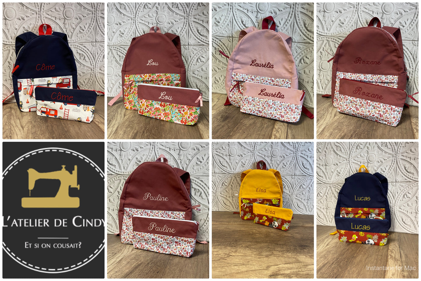 LOT sac à dos & trousse école Personnalisé MOTIF AUX CHOIX