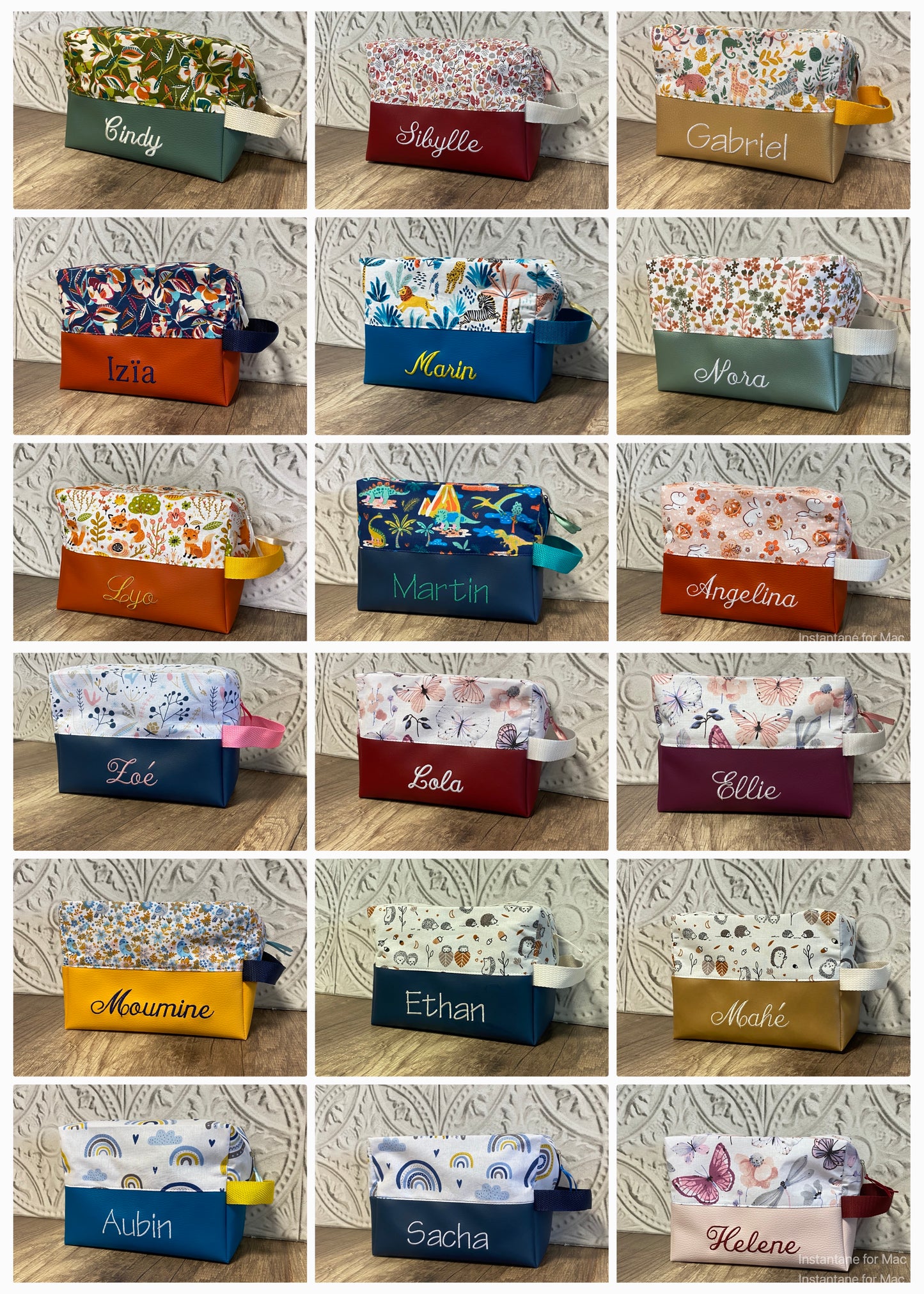 Trousse de toilette Personnalisée - bas simili cuir  MOTIF AU CHOIX