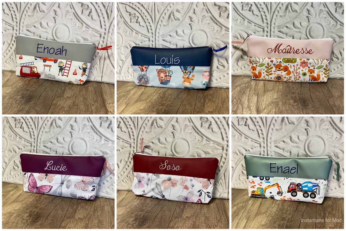 Trousse école Personnalisée simili cuir MOTIF AU CHOIX