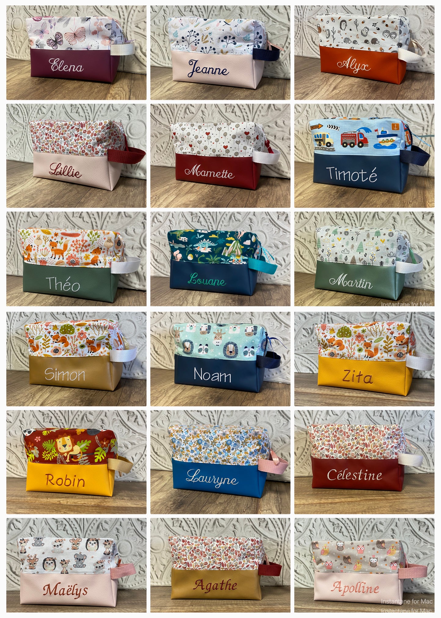 Trousse de toilette Personnalisée - bas simili cuir  MOTIF AU CHOIX