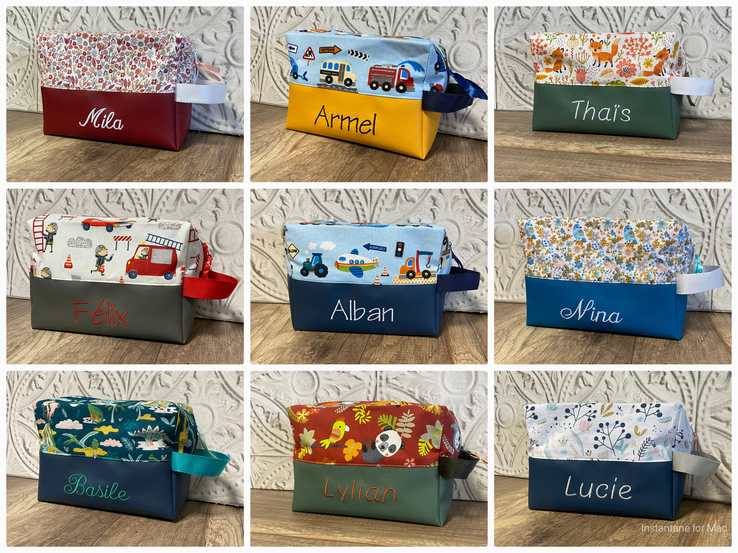 Trousse de toilette Personnalisée - bas simili cuir  MOTIF AU CHOIX