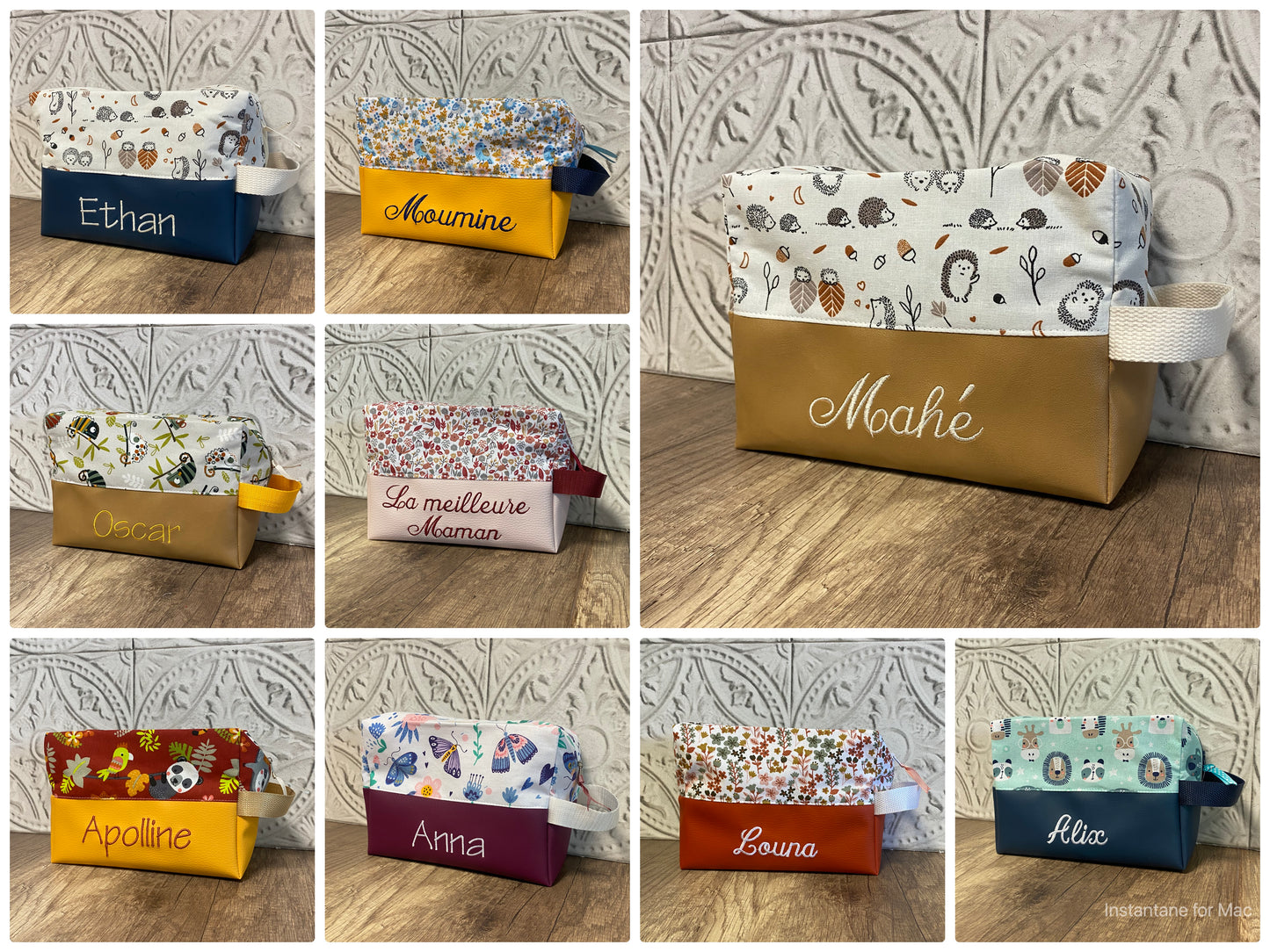 Trousse de toilette Personnalisée - bas simili cuir  MOTIF AU CHOIX