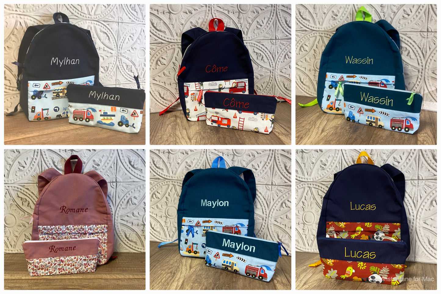 LOT sac à dos & trousse école Personnalisé MOTIF AUX CHOIX