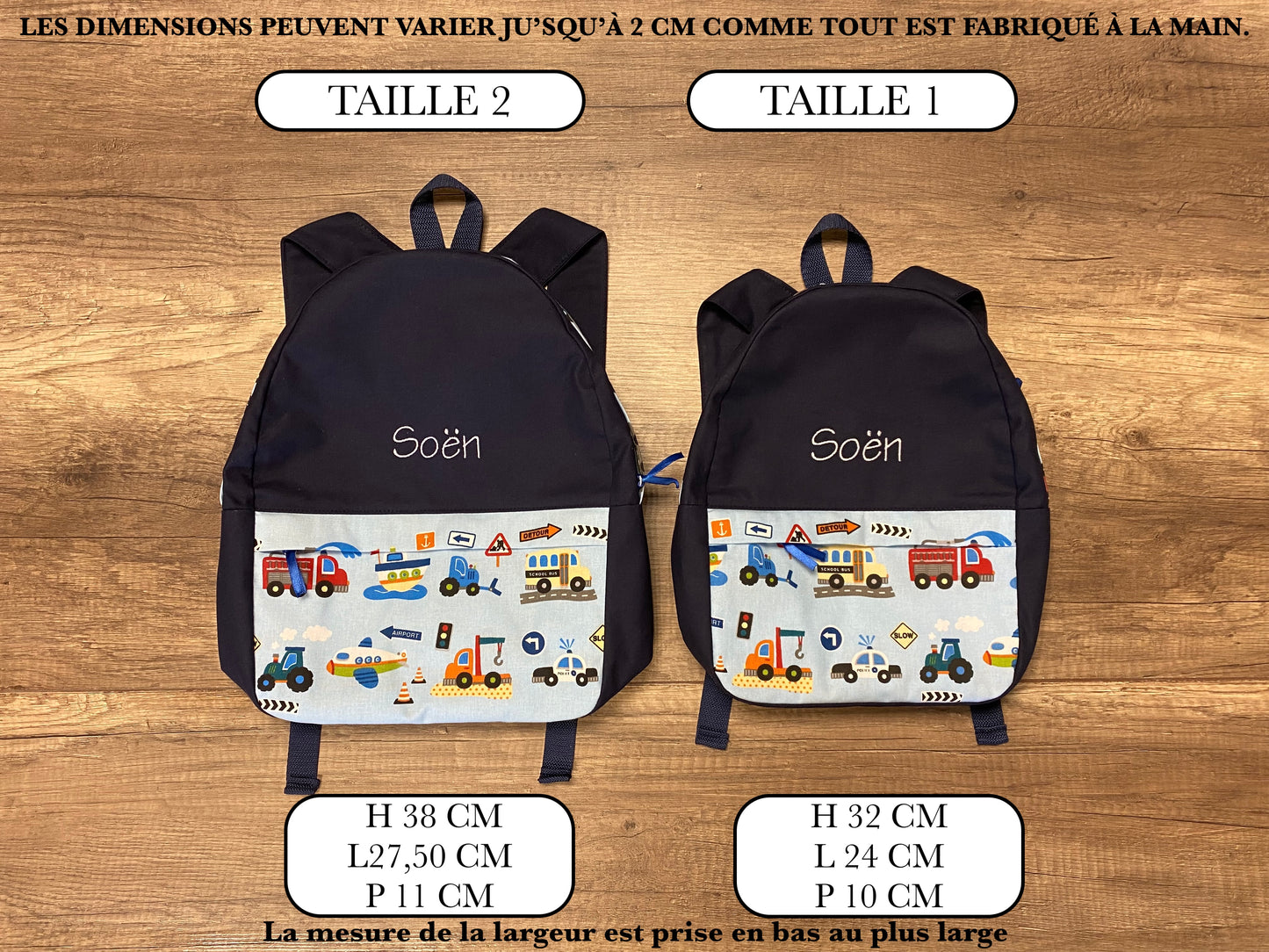 LOT sac à dos & trousse école Personnalisé MOTIF AUX CHOIX