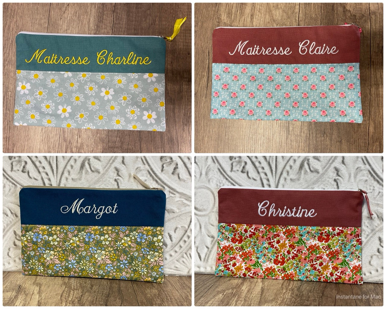 LOT Cadeau PERSONNALISÉ  :  Pochette brodée + Porte-clé assorti
