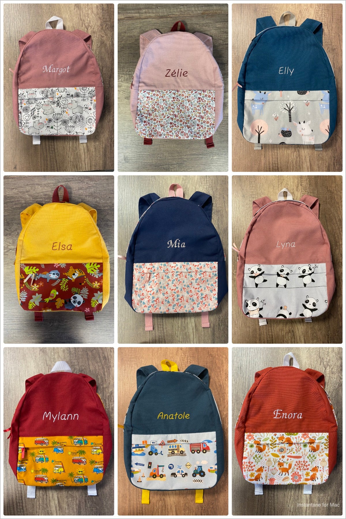 LOT sac dos trousse cole Personnalis MOTIF AUX CHOIX