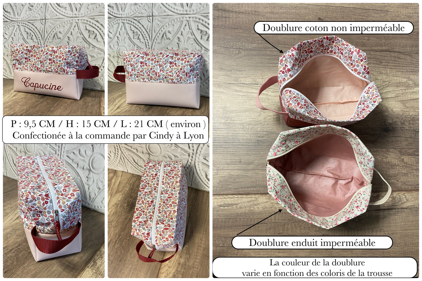 Trousse de toilette Personnalisée - bas simili cuir  MOTIF AU CHOIX