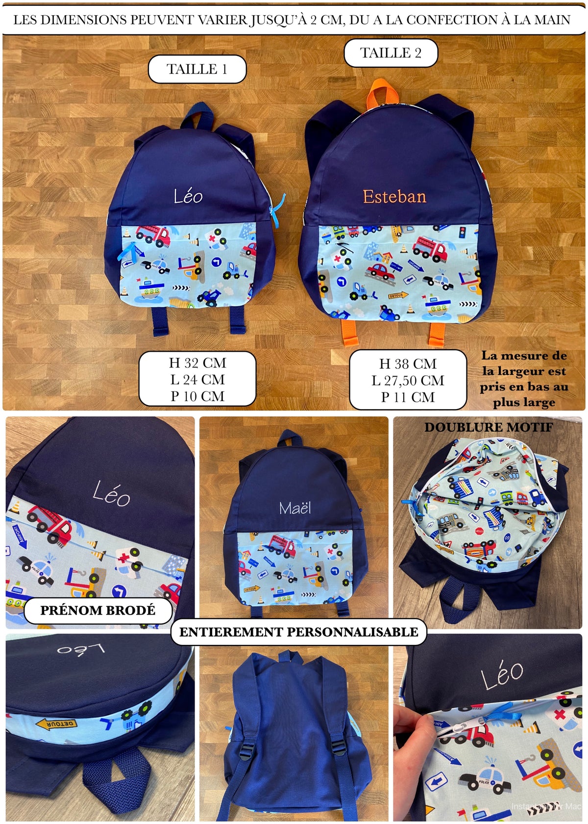 Sac à Dos Enfant personnalisé MOTIF AUX CHOIX