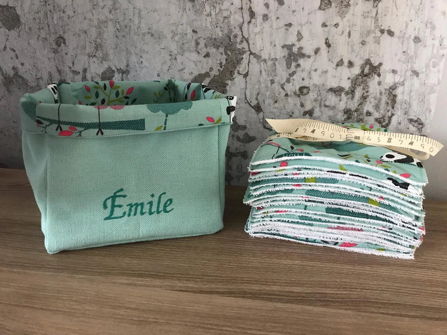 Corbeille PERSONNALISÉE et cotons lavable MOTIF AUX CHOIX